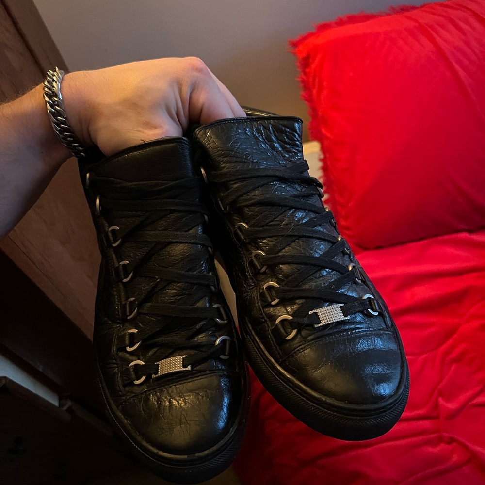 Designer Black Leather High-Top Sneakers balenciaga arenas